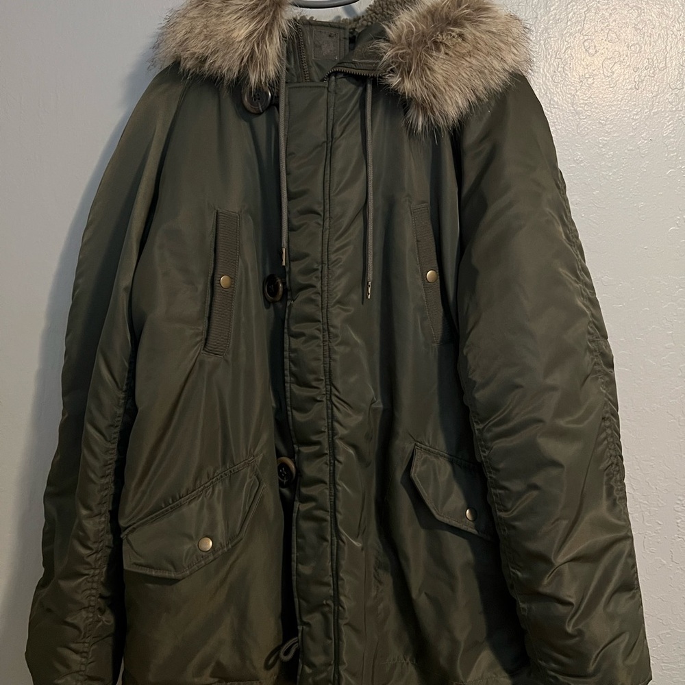 J. Crew Olive Military Parka with Faux Fur Hood